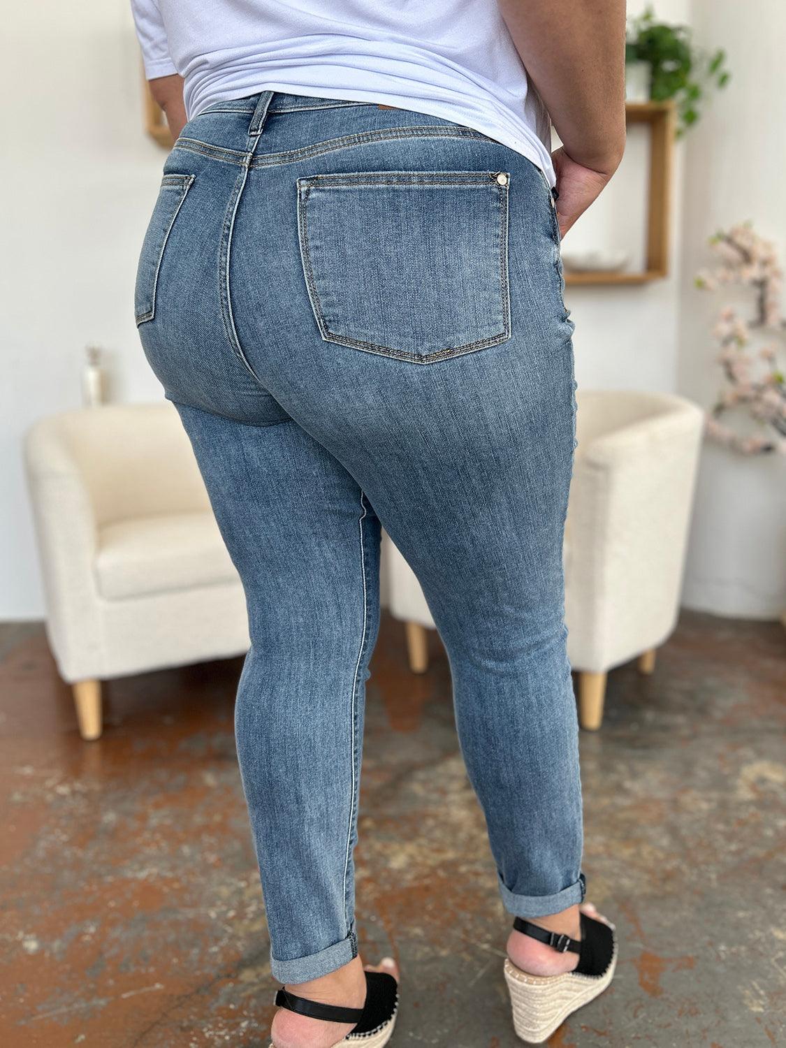 Get trendy with Full Size Cuffed Hem Slim Jeans - available at Styles Code. Grab yours today!