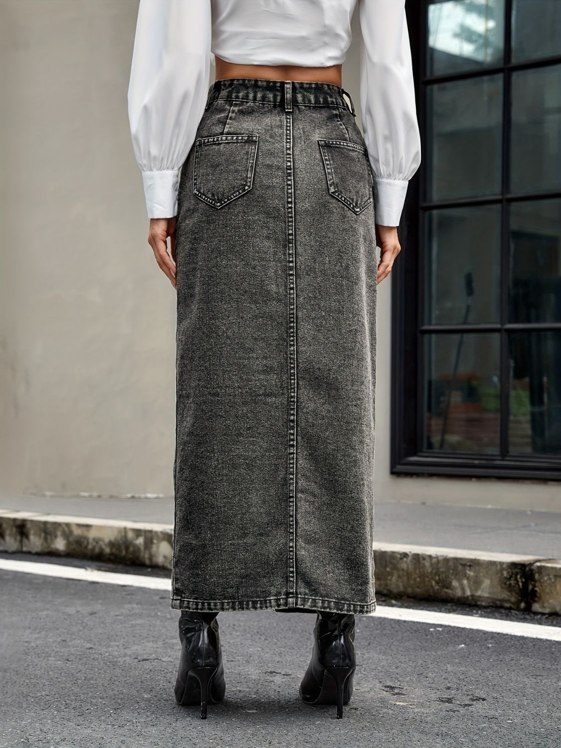 Get trendy with Button Up High Rise Denim Skirt - Denim Dress available at Styles Code. Grab yours today!