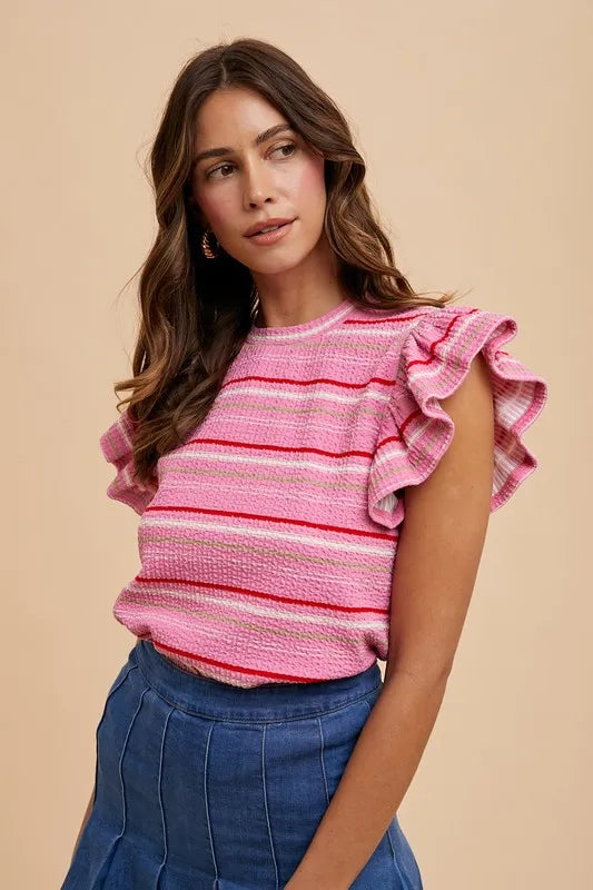 Get trendy with Ruffle Sleeve Textured Knit Top - Knit Top available at Styles Code. Grab yours today!