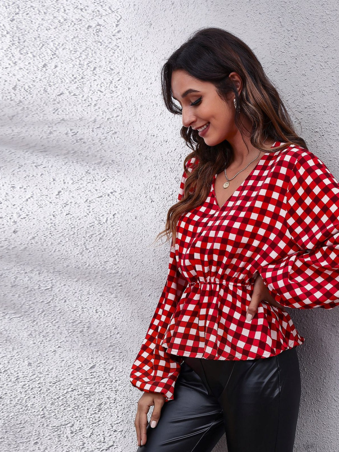 Get trendy with Ruched Printed V-Neck Blouse - Blouse available at Styles Code. Grab yours today!