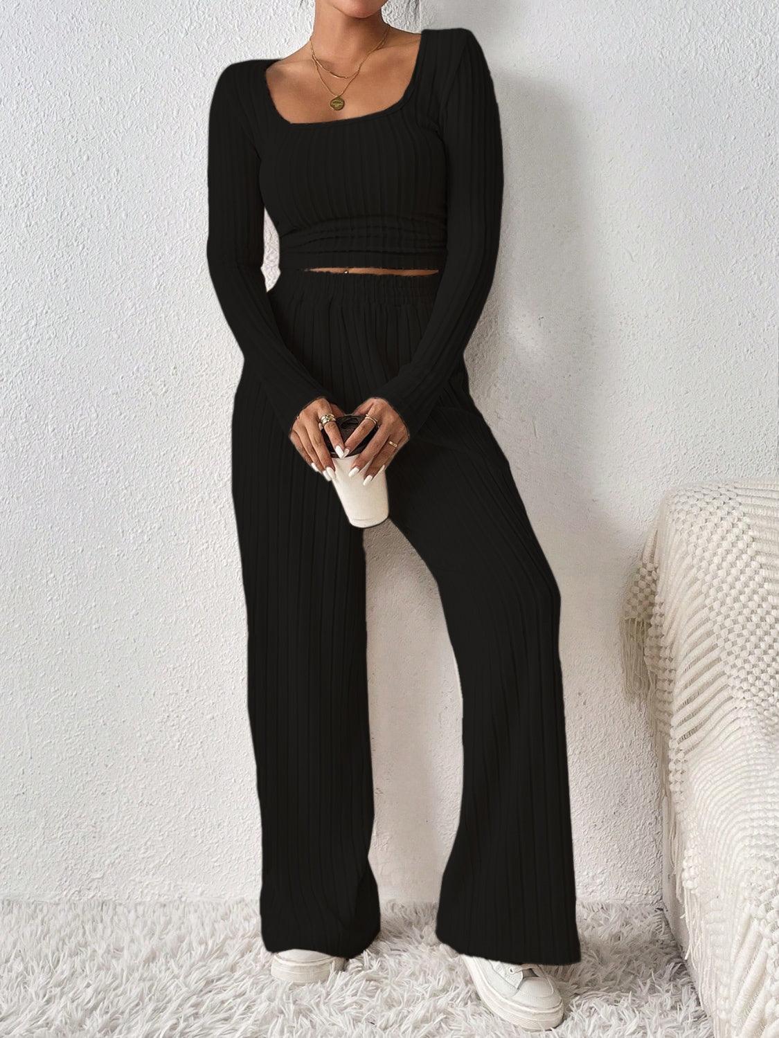 Get trendy with Scoop Neck Long Sleeve Top and Pants Set - Two Piece Sets available at Styles Code. Grab yours today!
