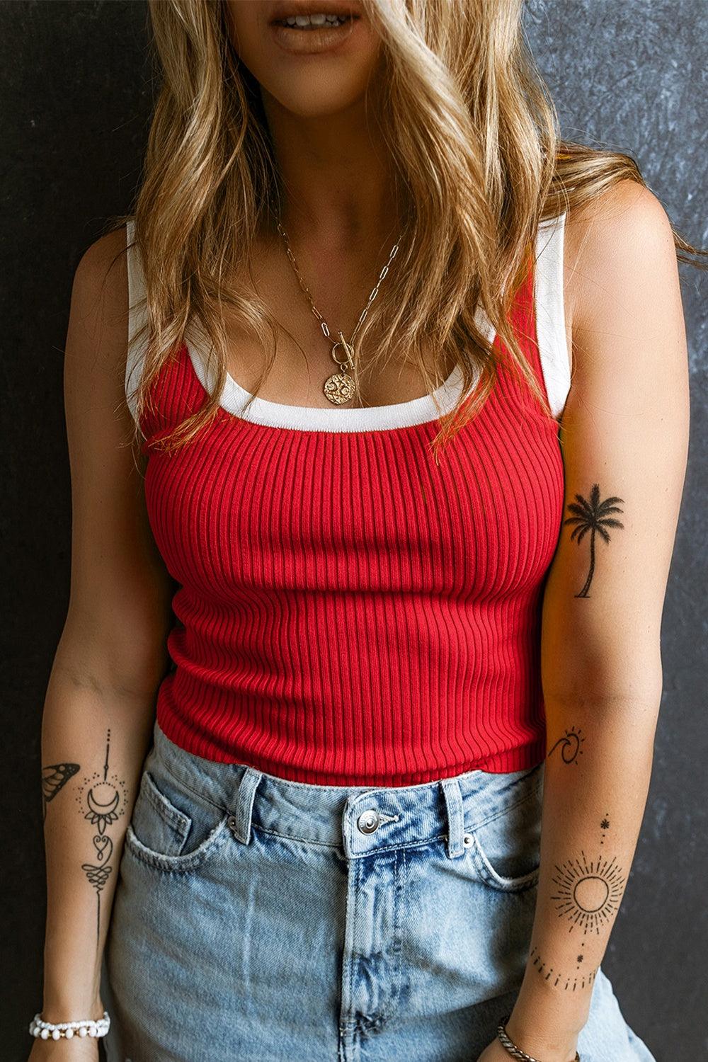 Get trendy with Contrast Trim Ribbed Knit Vest - Tank Top available at Styles Code. Grab yours today!