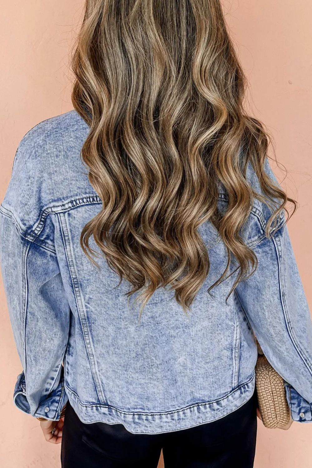 Get trendy with Pocketed Dropped Shoulder Denim Jacket - Denim Jacket available at Styles Code. Grab yours today!