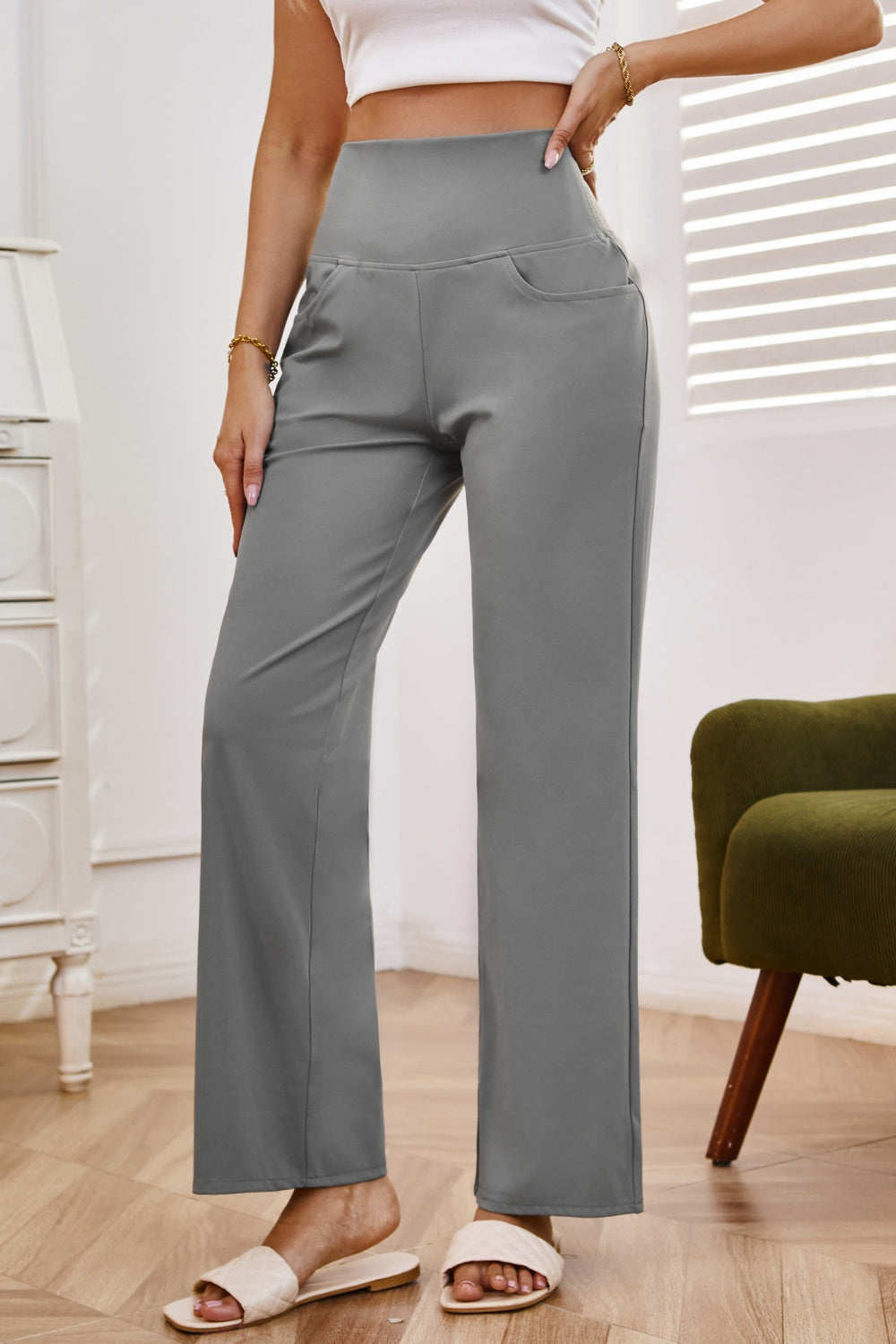 Get trendy with High Waist Wide Leg Pants with Pockets - Pants available at Styles Code. Grab yours today!