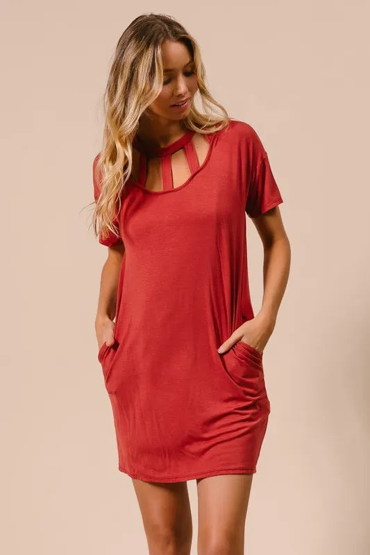 Get trendy with Front Cutout Mini Tee Dress - Dress available at Styles Code. Grab yours today!