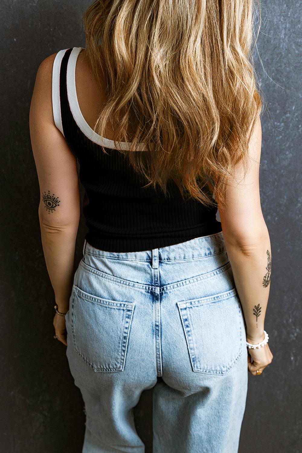 Get trendy with Contrast Trim Ribbed Knit Vest - Tank Top available at Styles Code. Grab yours today!