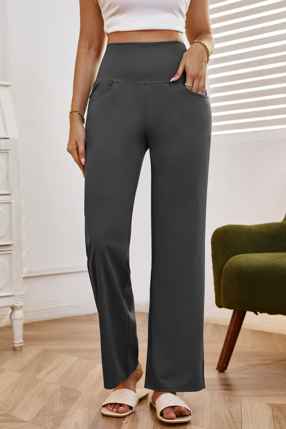 Get trendy with High Waist Wide Leg Pants with Pockets - Pants available at Styles Code. Grab yours today!