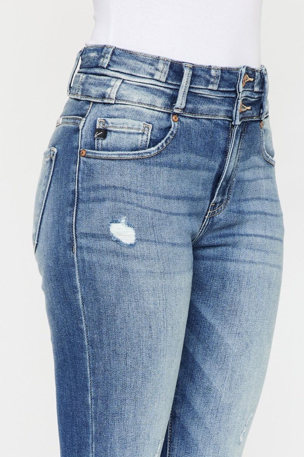 Get trendy with High Rise Wide Waistband Flare Jeans - Jeans available at Styles Code. Grab yours today!
