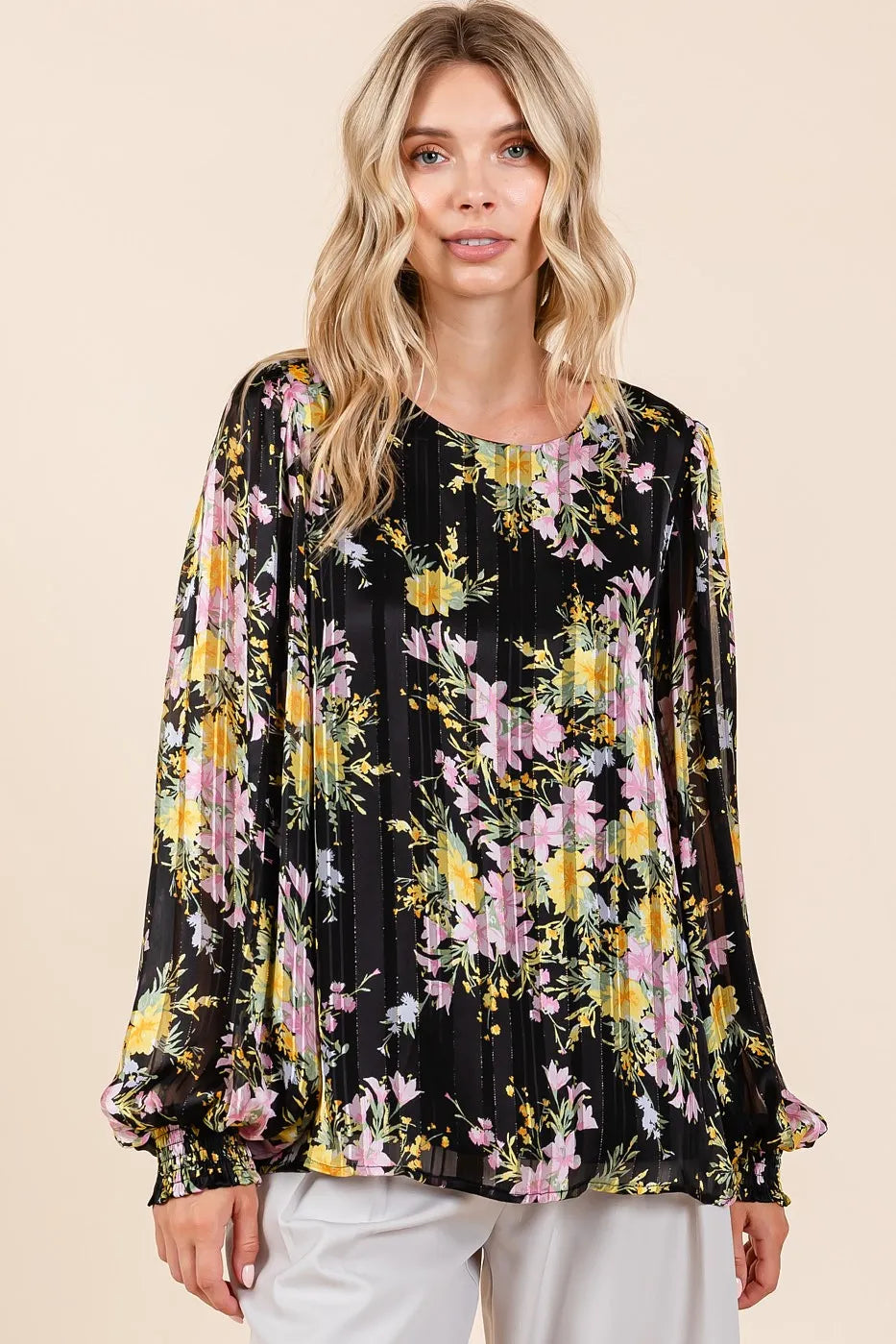 Get trendy with Satin Gold Long Sleeve Chiffon Top - Top available at Styles Code. Grab yours today!