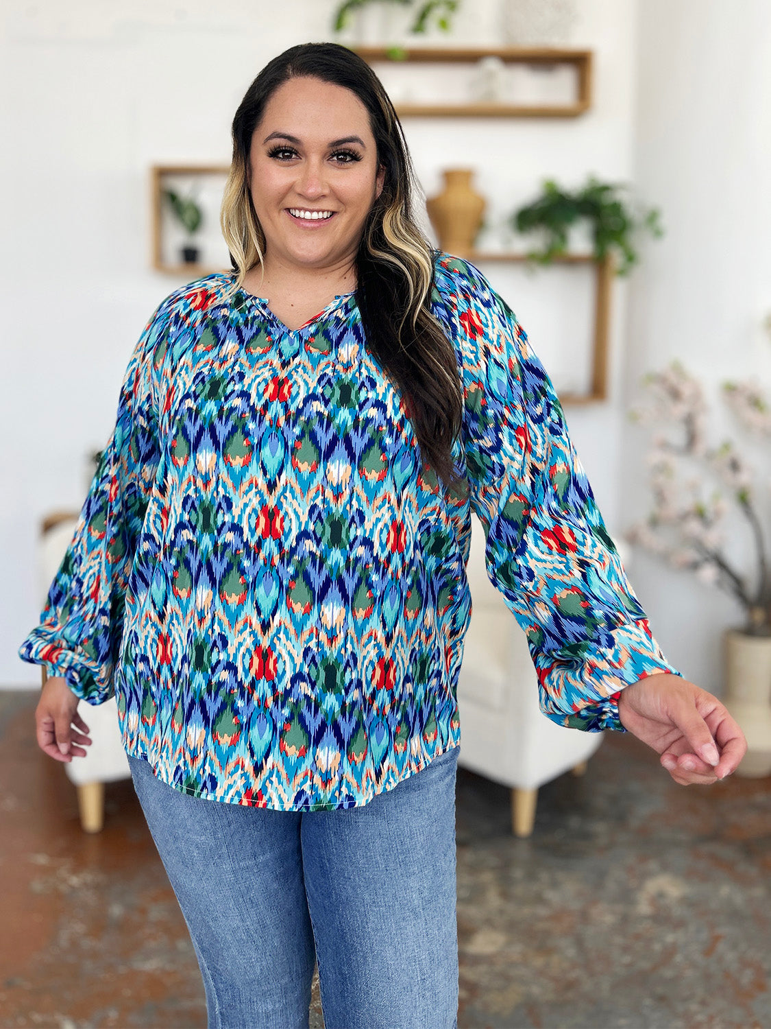 Get trendy with Full Size Balloon Sleeve Blouse - Blouse available at Styles Code. Grab yours today!