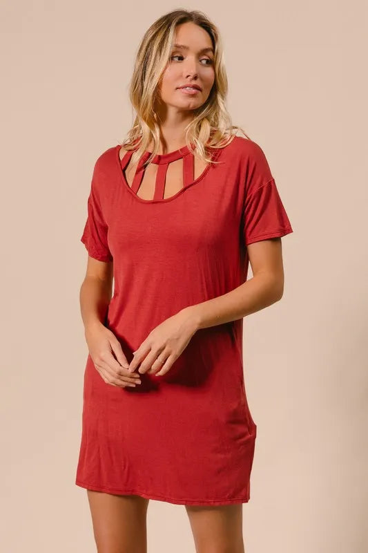 Get trendy with Front Cutout Mini Tee Dress - Dress available at Styles Code. Grab yours today!