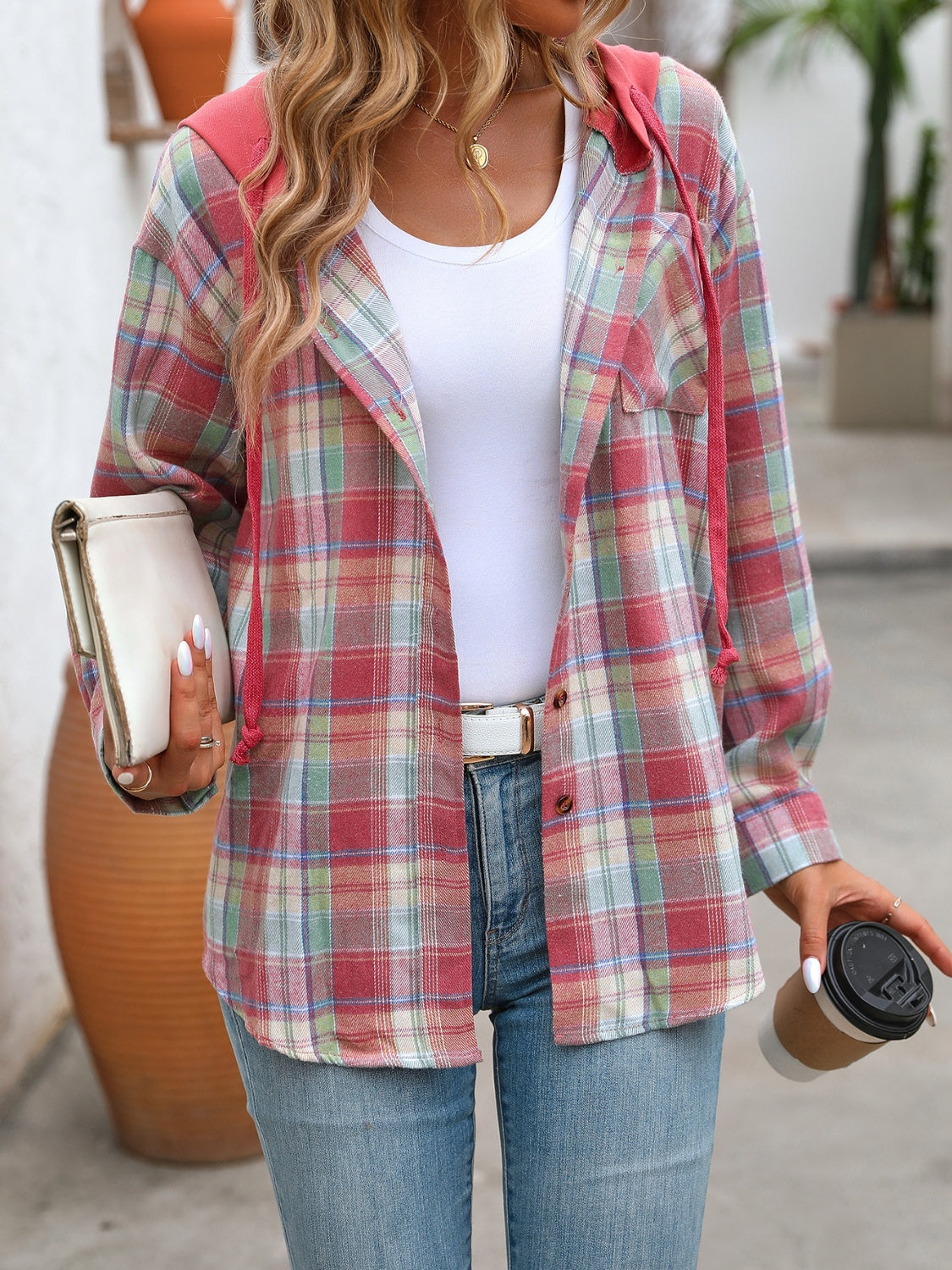 Get trendy with Plaid Long Sleeve Hooded Jacket - Jackets available at Styles Code. Grab yours today!