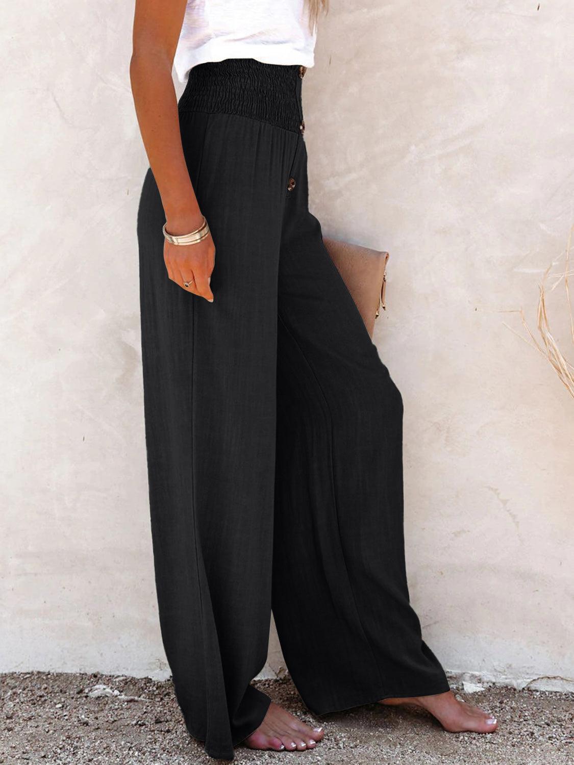 Get trendy with Full Size Decorative Button High Waist Pants - Pants available at Styles Code. Grab yours today!