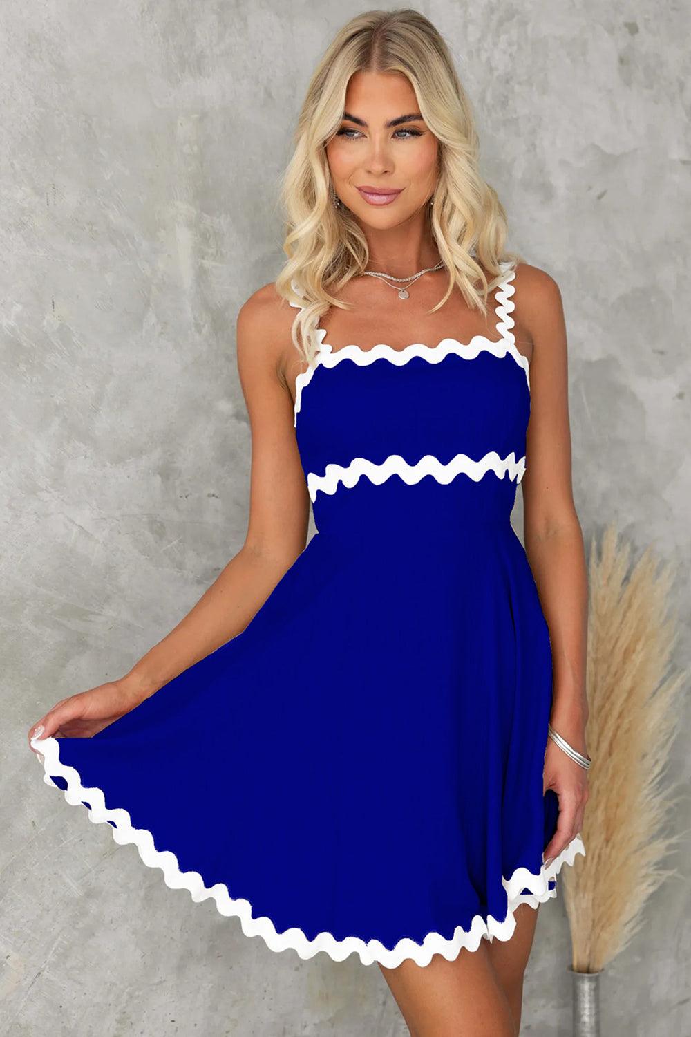 Get trendy with Contrast Trim Square Neck Mini Dress - Dress available at Styles Code. Grab yours today!