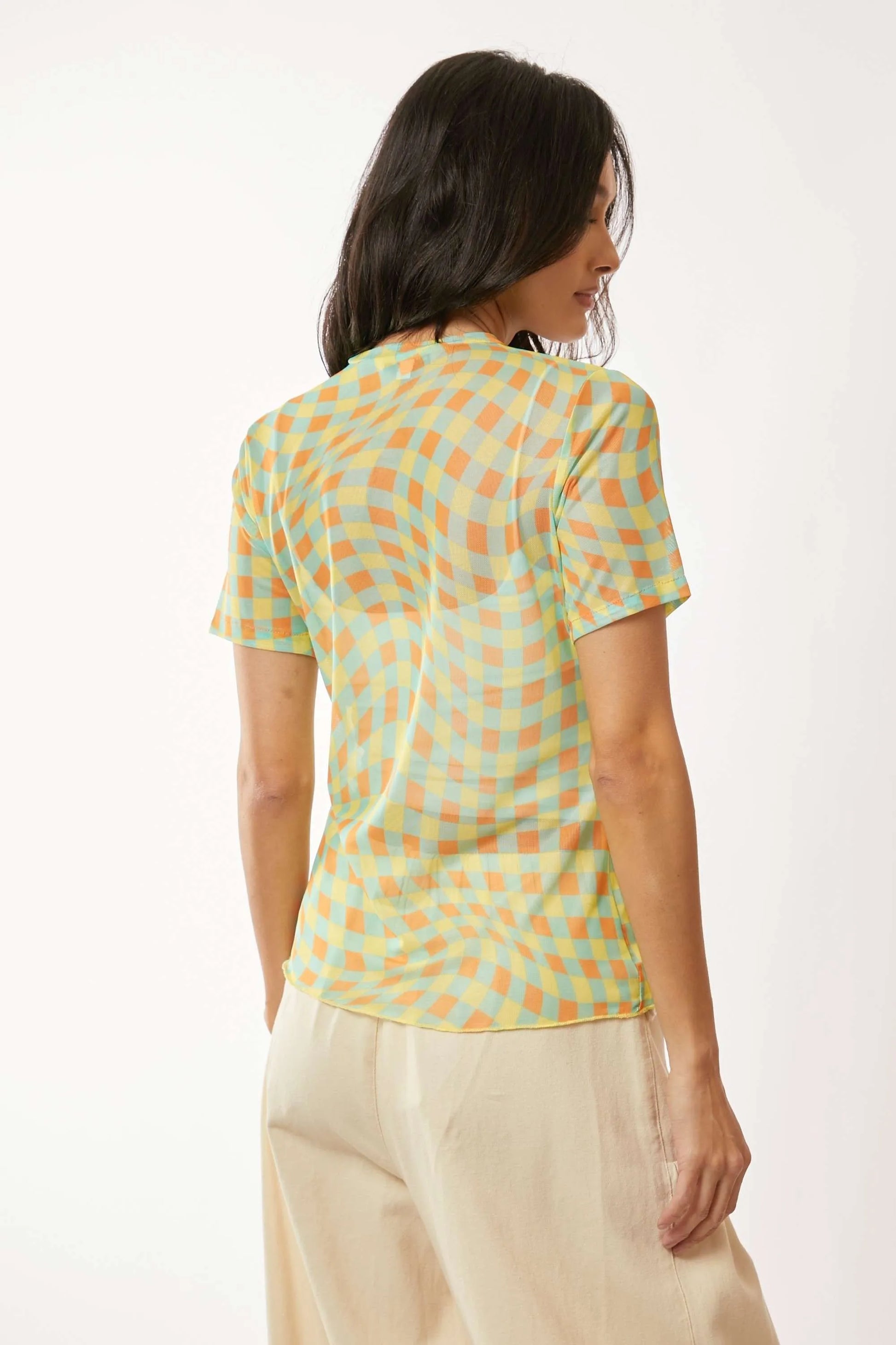 Get trendy with Printed Mesh Short Sleeve Top - Top available at Styles Code. Grab yours today!