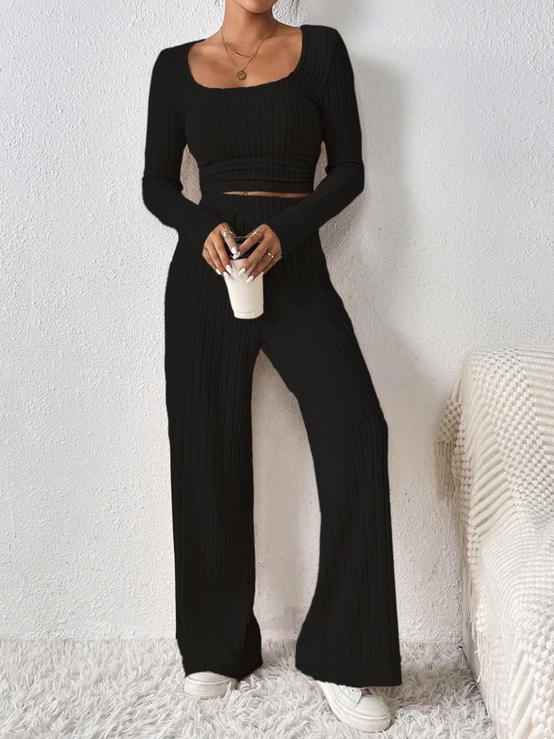 Get trendy with Scoop Neck Long Sleeve Top and Pants Set - Two Piece Sets available at Styles Code. Grab yours today!