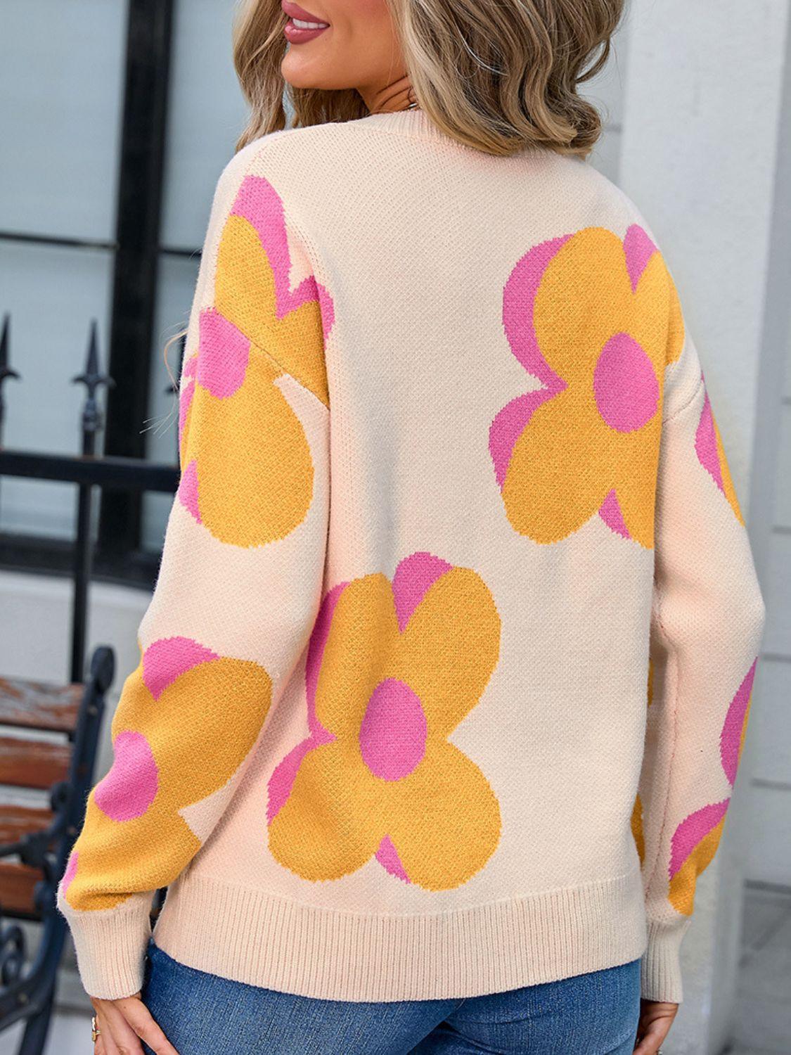 Get trendy with Angel Wings Flower Round Neck Sweater - available at Styles Code. Grab yours today!