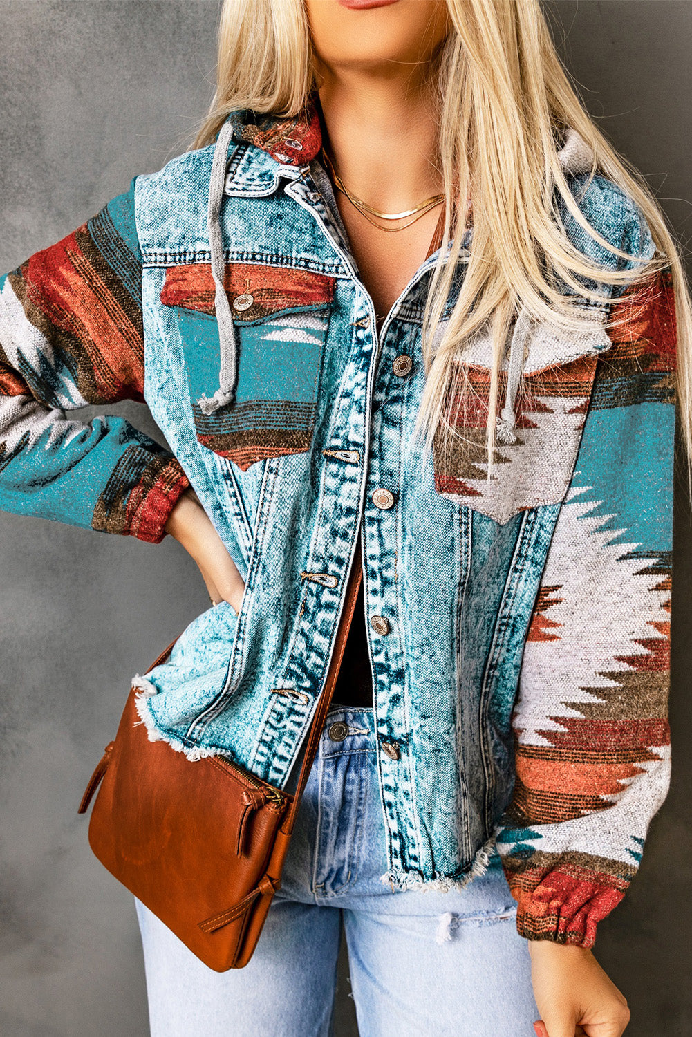 Get trendy with Drawstring Hooded Pocketed Denim Jacket - Denim Jacket available at Styles Code. Grab yours today!