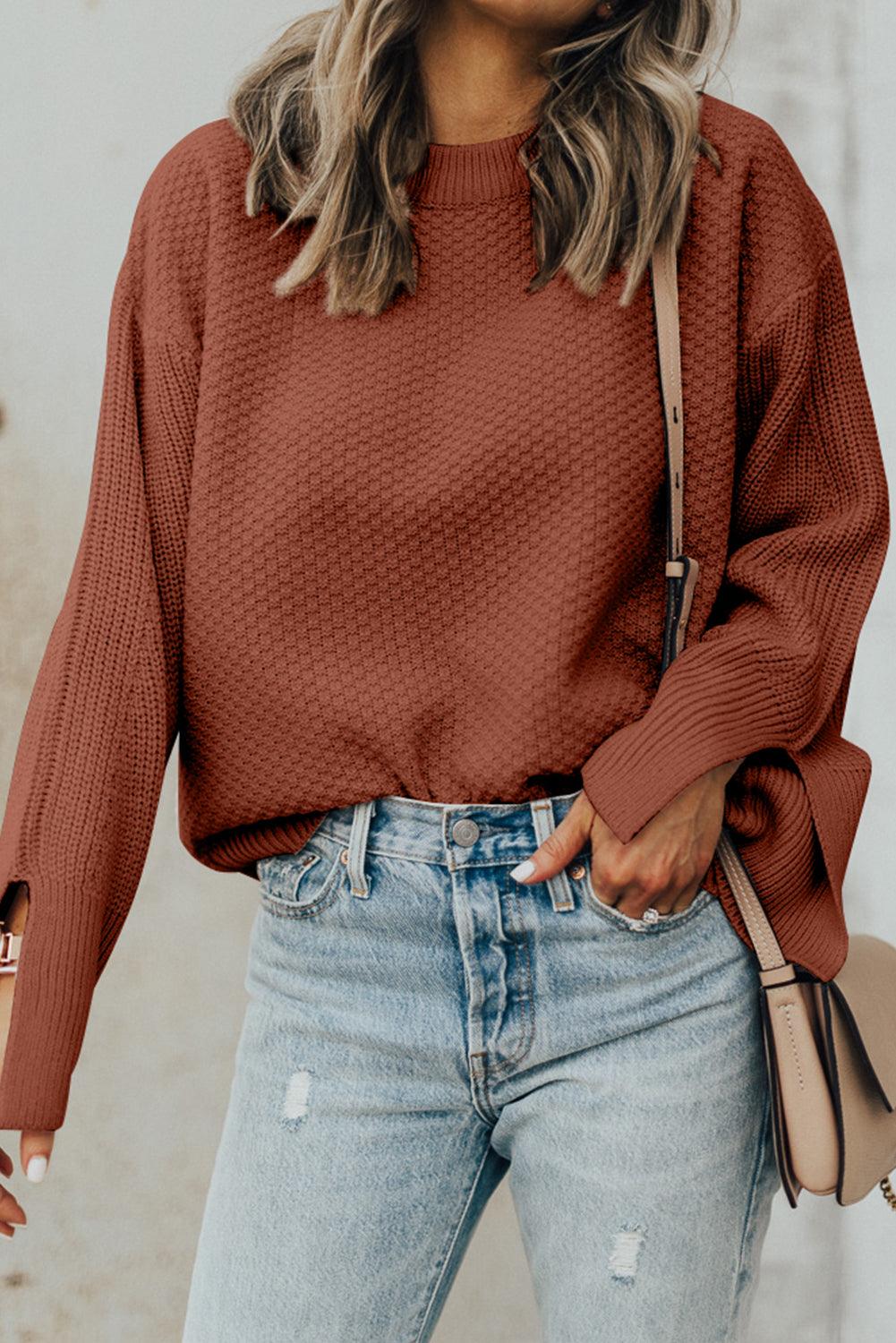 Get trendy with Textured Round Neck Long Sleeve Sweater - available at Styles Code. Grab yours today!