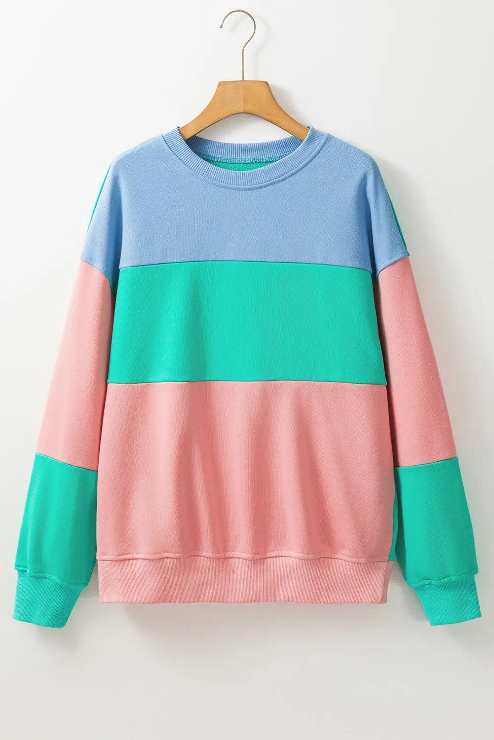 Get trendy with Color Block Round Neck Long Sleeve Sweatshirt - available at Styles Code. Grab yours today!