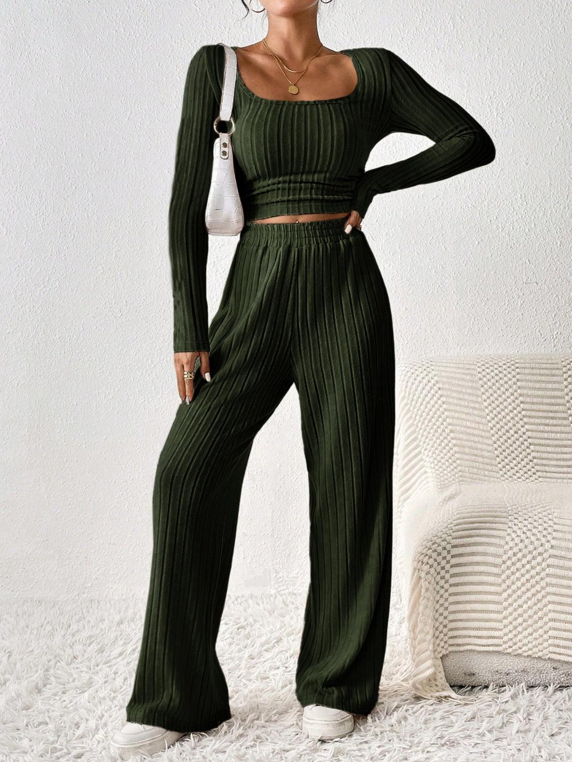 Get trendy with Scoop Neck Long Sleeve Top and Pants Set - Two Piece Sets available at Styles Code. Grab yours today!