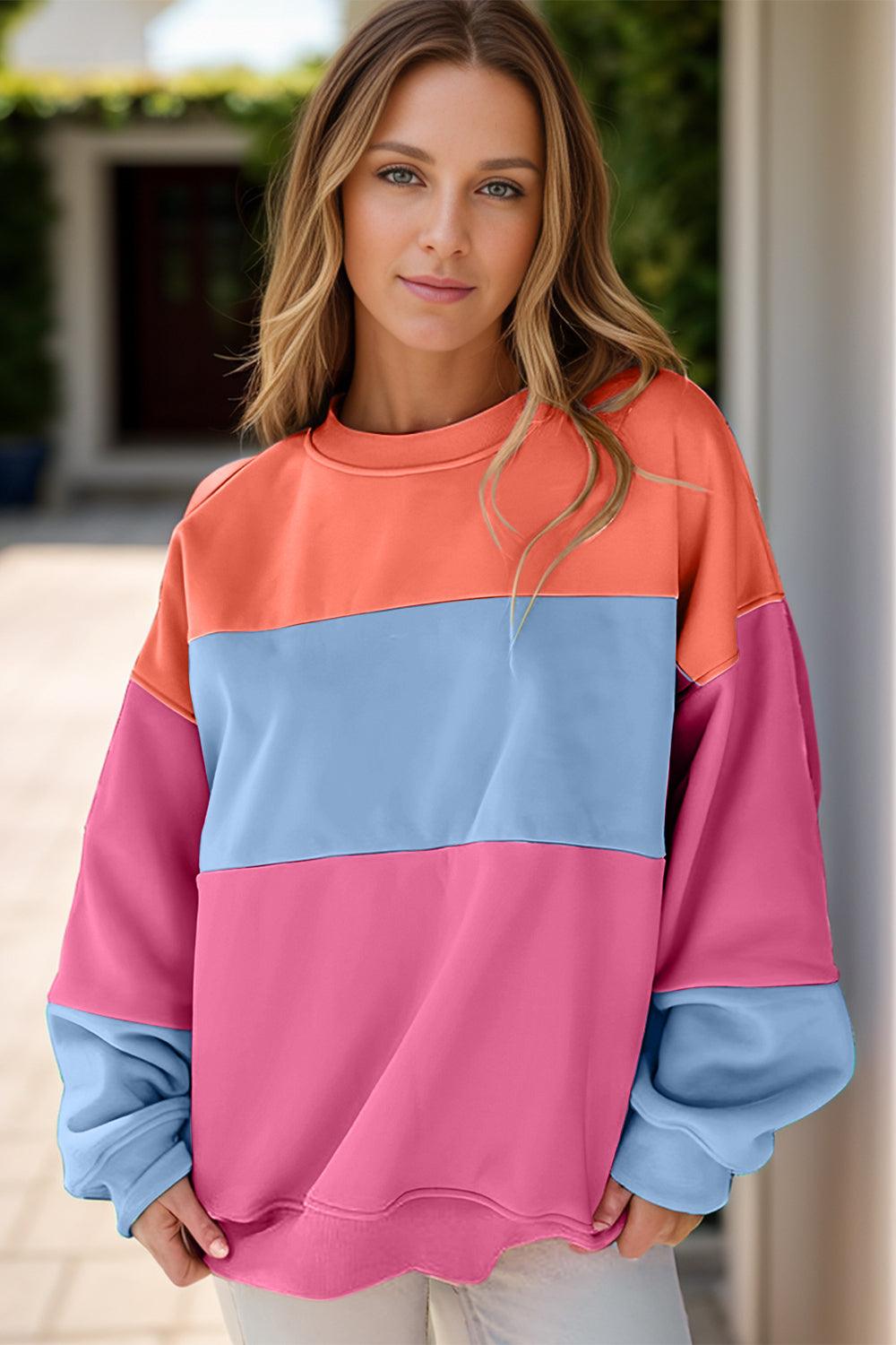 Get trendy with Color Block Round Neck Long Sleeve Sweatshirt - available at Styles Code. Grab yours today!
