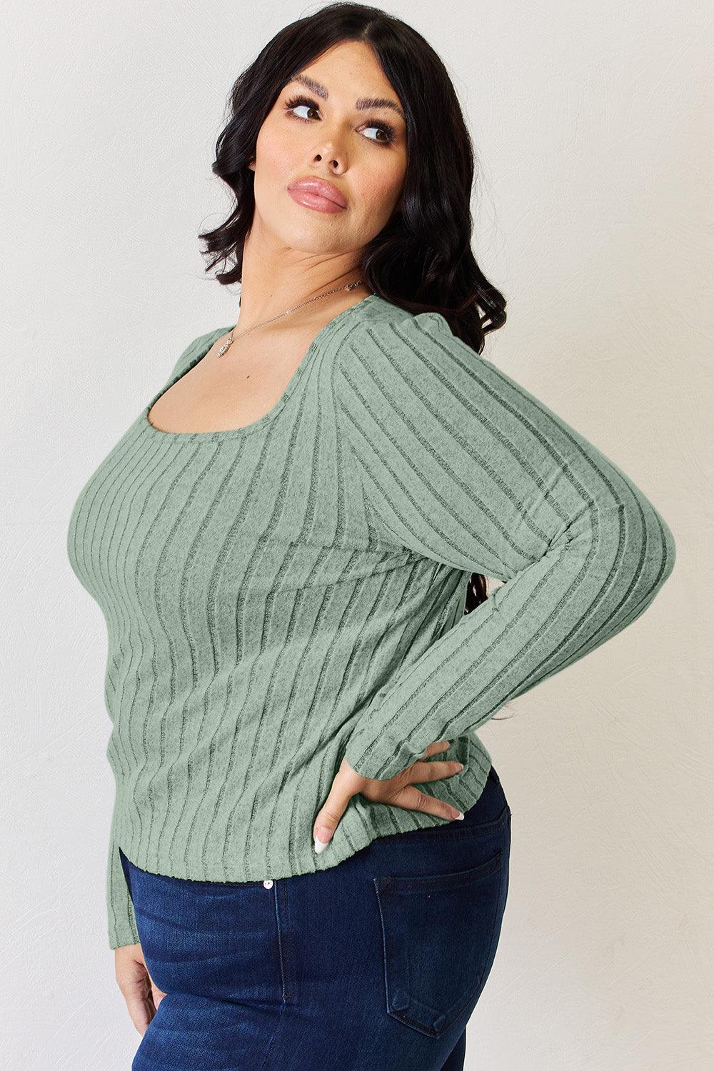 Get trendy with Full Size Ribbed Long Sleeve T-Shirt - T-Shirt available at Styles Code. Grab yours today!