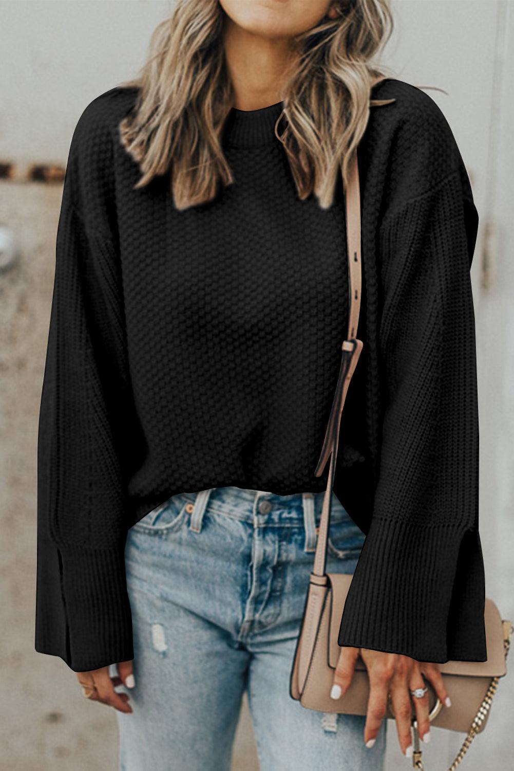 Get trendy with Textured Round Neck Long Sleeve Sweater - available at Styles Code. Grab yours today!