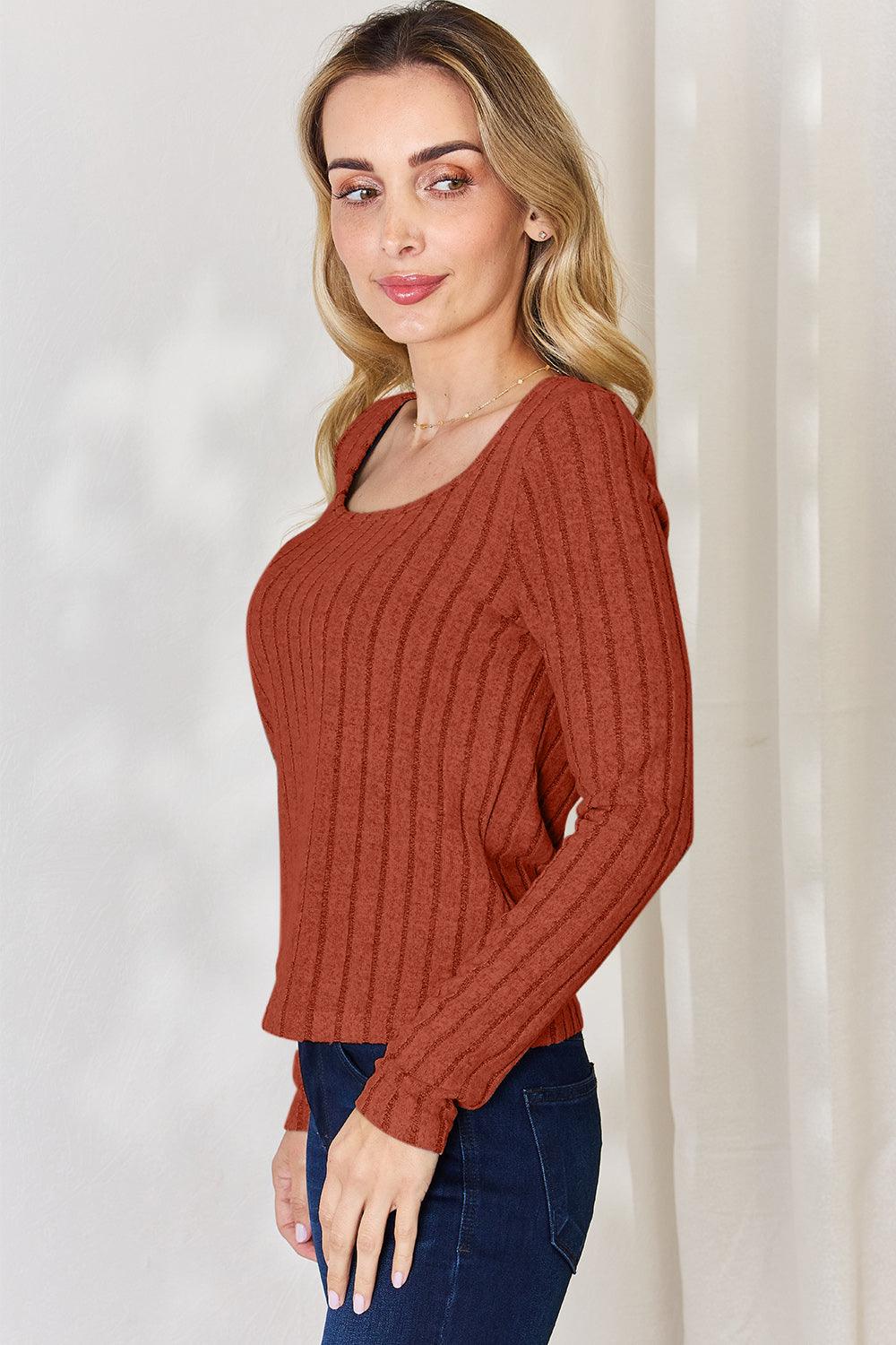 Get trendy with Full Size Ribbed Long Sleeve T-Shirt - T-Shirt available at Styles Code. Grab yours today!