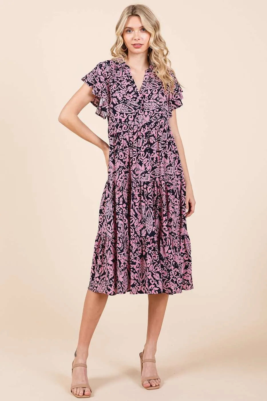 Get trendy with Ruffle Tier Midi Dress - Dress available at Styles Code. Grab yours today!