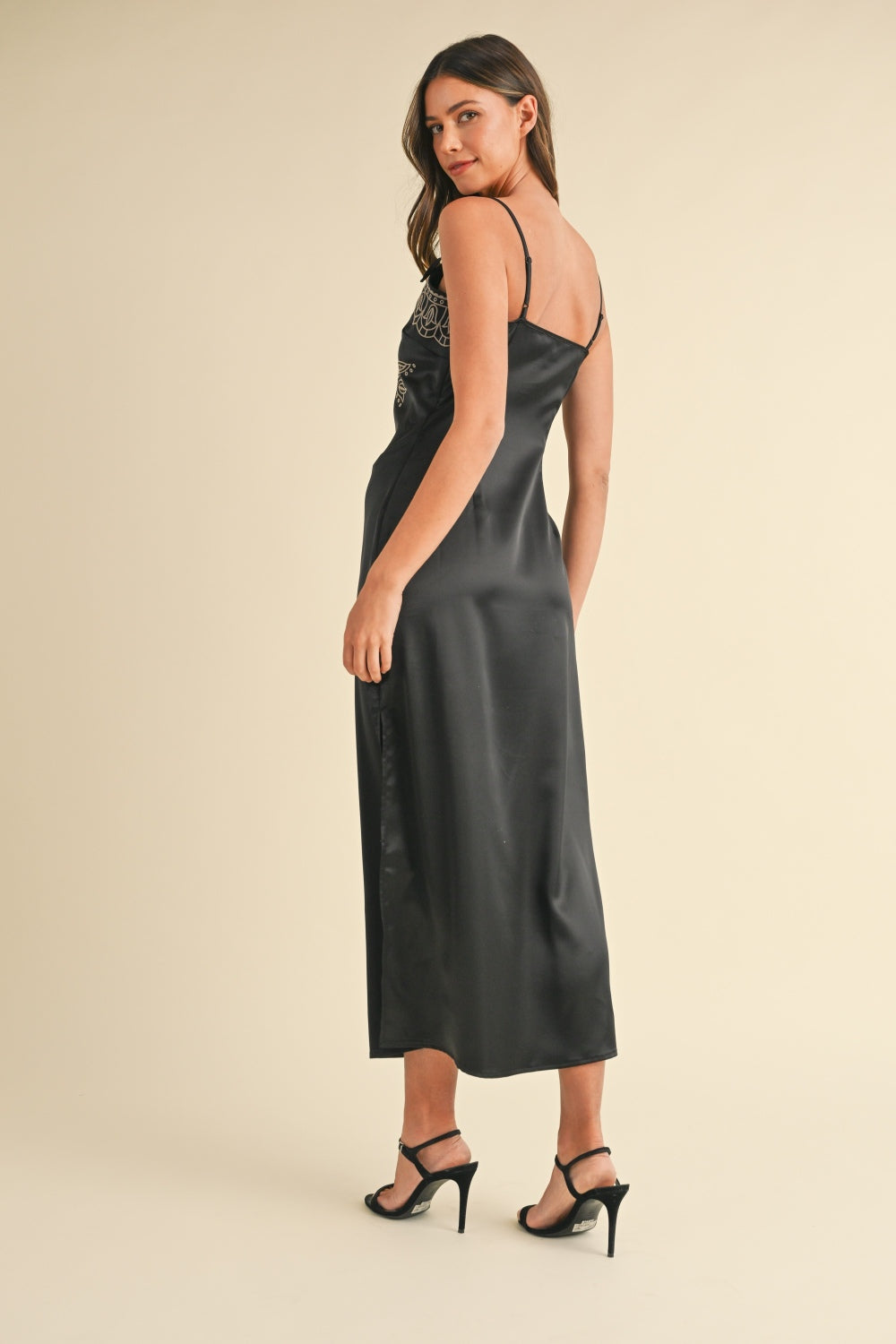 Get trendy with Cami Satin Midi Dress - Dress available at Styles Code. Grab yours today!