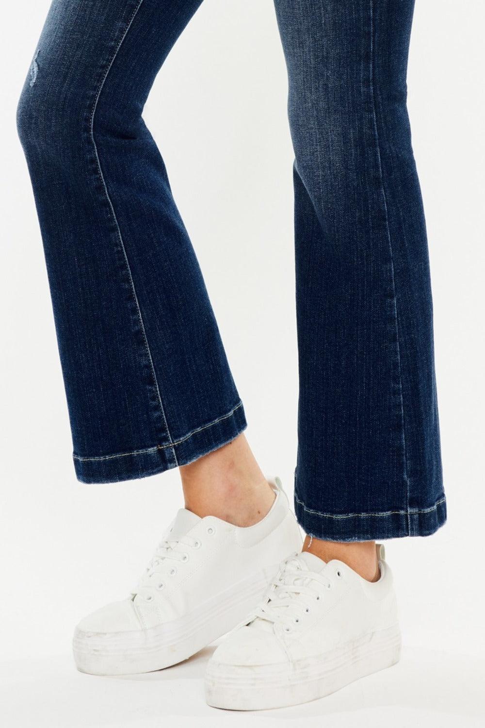 Get trendy with Mid Rise Button Fly Flare Jeans - Jeans available at Styles Code. Grab yours today!