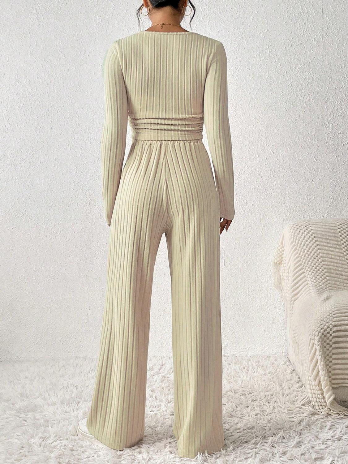 Get trendy with Scoop Neck Long Sleeve Top and Pants Set - Two Piece Sets available at Styles Code. Grab yours today!