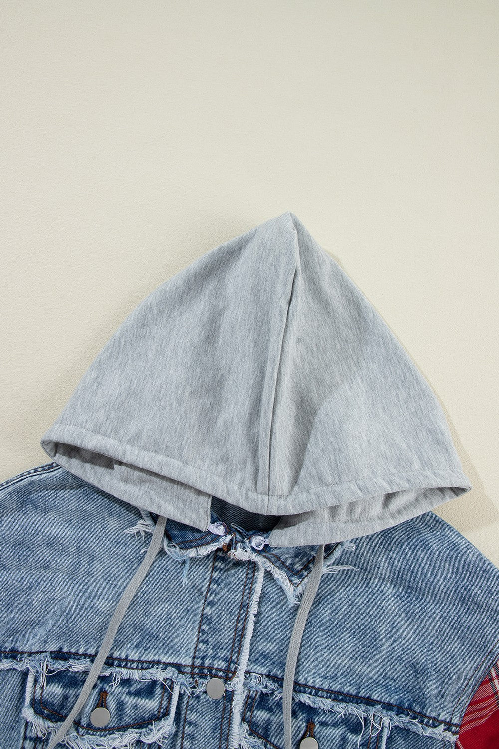 Get trendy with Raw Hem Plaid Denim Jacket - Denim Jacket available at Styles Code. Grab yours today!