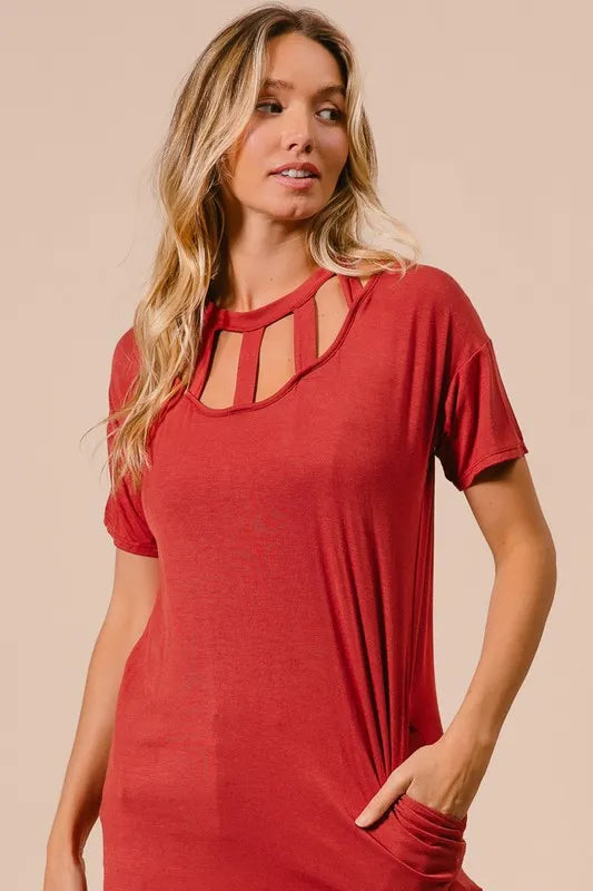 Get trendy with Front Cutout Mini Tee Dress - Dress available at Styles Code. Grab yours today!