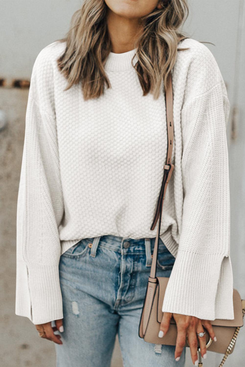 Get trendy with Textured Round Neck Long Sleeve Sweater - available at Styles Code. Grab yours today!