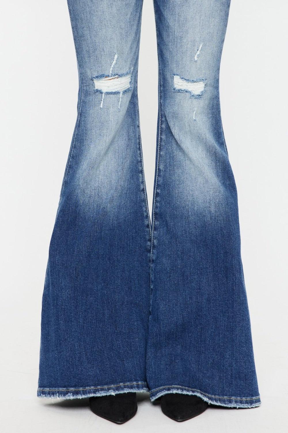 Get trendy with High Rise Wide Waistband Flare Jeans - Jeans available at Styles Code. Grab yours today!