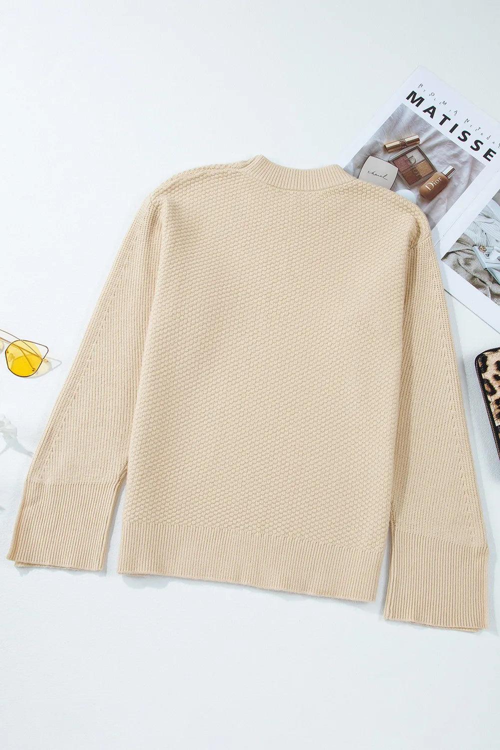 Get trendy with Textured Round Neck Long Sleeve Sweater - available at Styles Code. Grab yours today!
