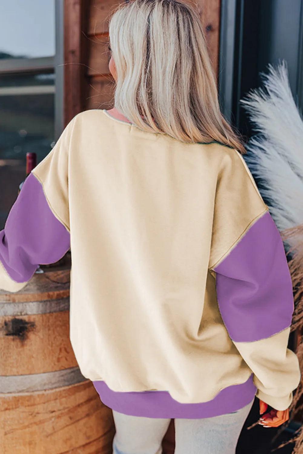 Get trendy with Color Block Round Neck Long Sleeve Sweatshirt - available at Styles Code. Grab yours today!