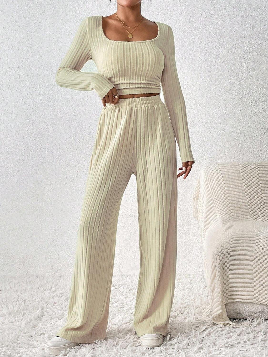 Get trendy with Scoop Neck Long Sleeve Top and Pants Set - Two Piece Sets available at Styles Code. Grab yours today!
