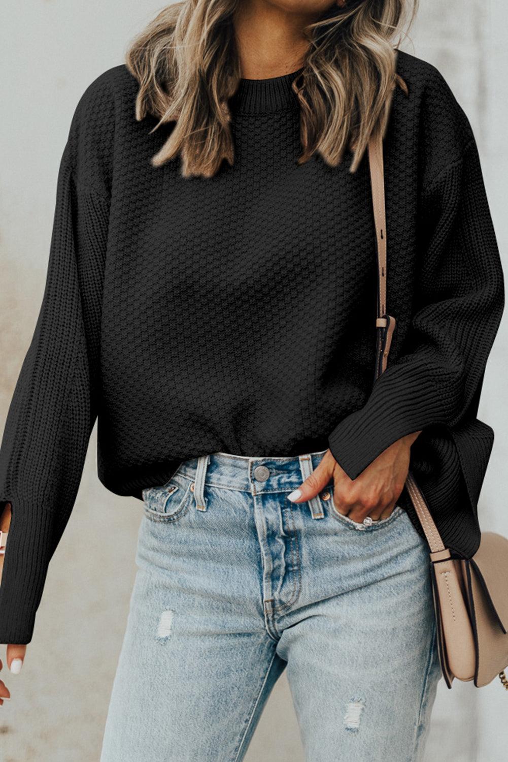 Get trendy with Textured Round Neck Long Sleeve Sweater - available at Styles Code. Grab yours today!