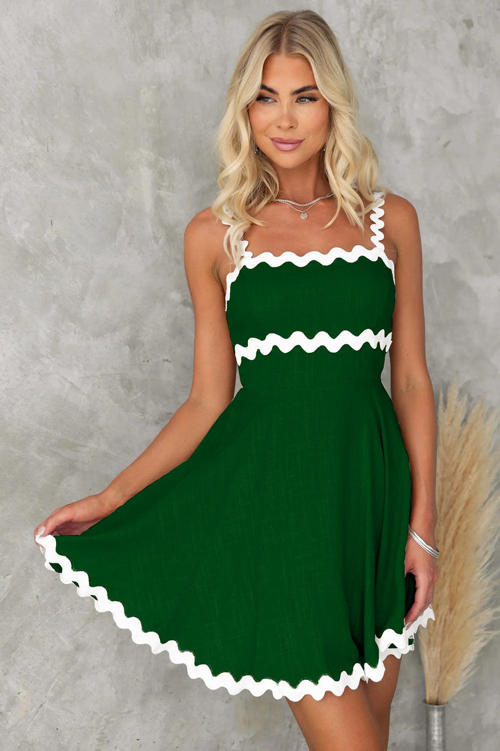 Get trendy with Contrast Trim Square Neck Mini Dress - Dress available at Styles Code. Grab yours today!