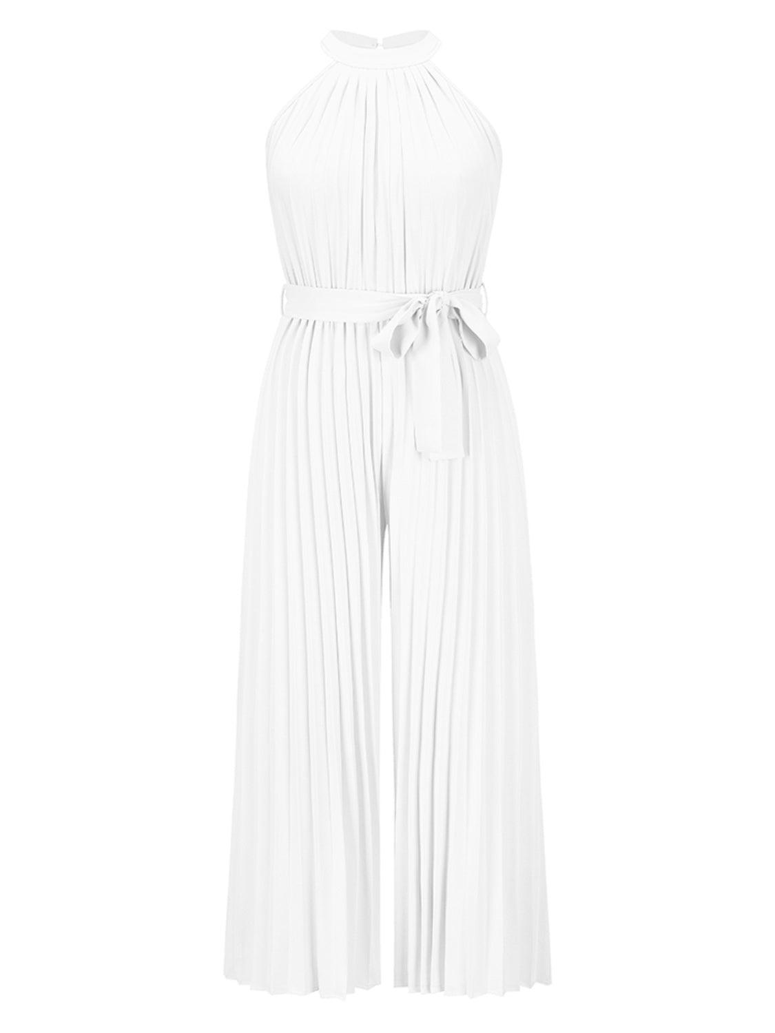 Get trendy with Cutout Tied Pleated Sleeveless Jumpsuit - Jumpsuit available at Styles Code. Grab yours today!