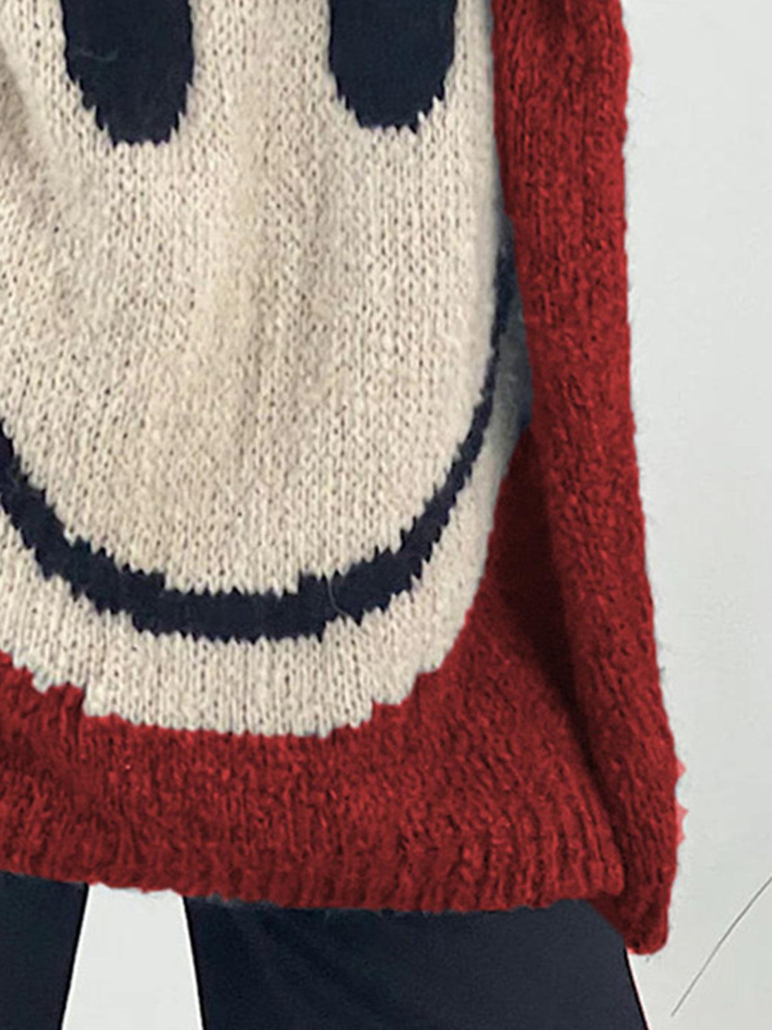 Get trendy with Smiling Face V-Neck Long Sleeve Sweater - available at Styles Code. Grab yours today!