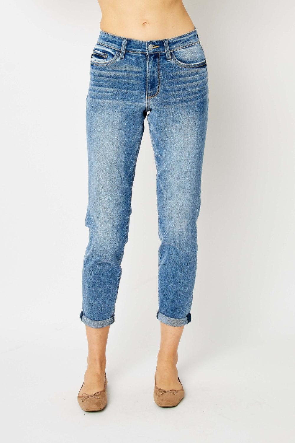 Get trendy with Full Size Cuffed Hem Slim Jeans - available at Styles Code. Grab yours today!
