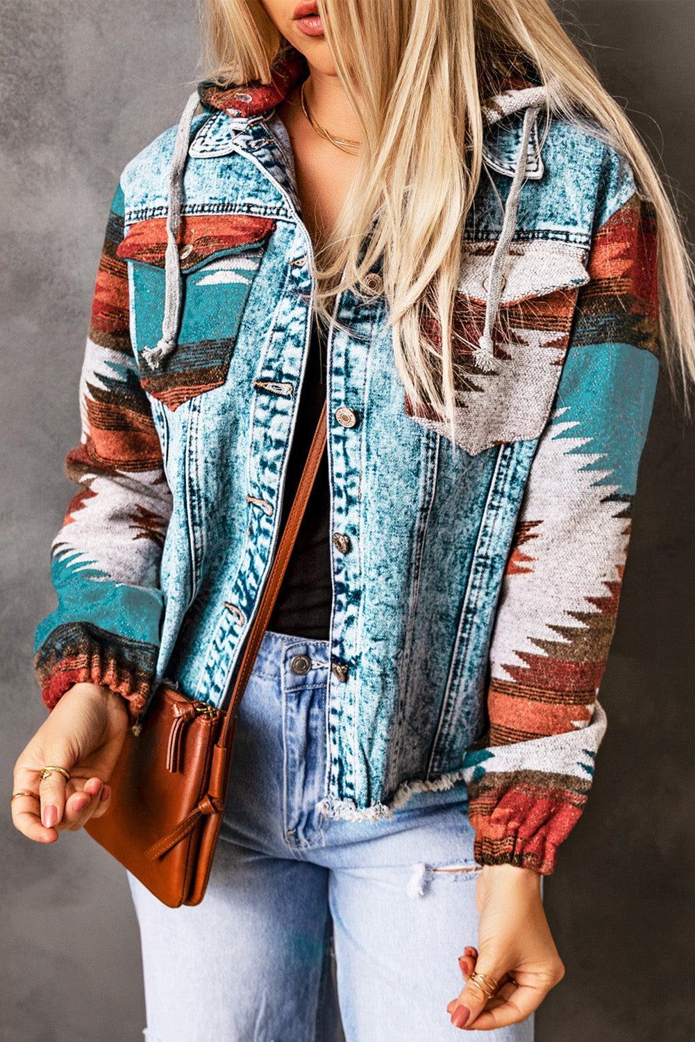Get trendy with Drawstring Hooded Pocketed Denim Jacket - Denim Jacket available at Styles Code. Grab yours today!