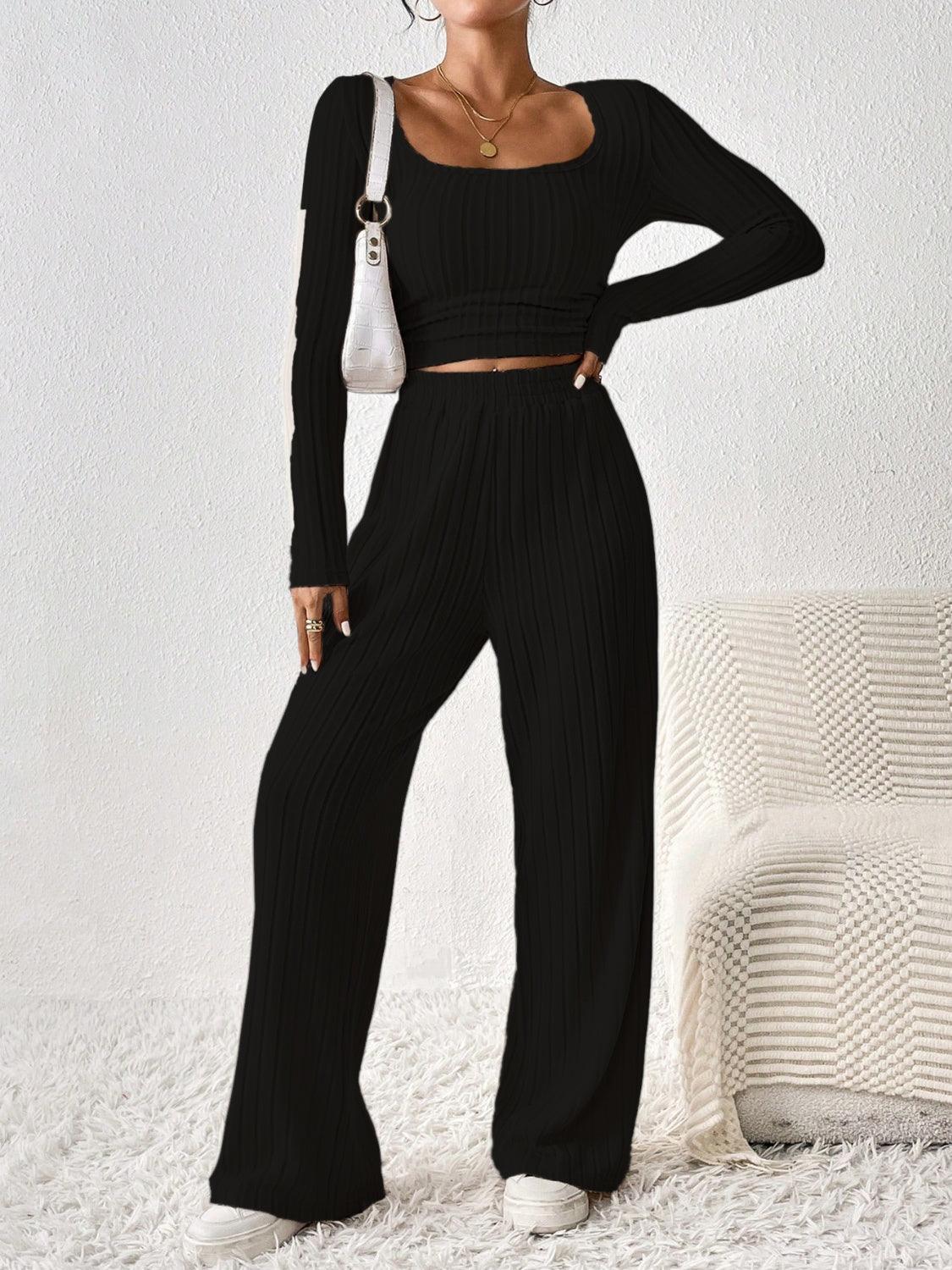 Get trendy with Scoop Neck Long Sleeve Top and Pants Set - Two Piece Sets available at Styles Code. Grab yours today!