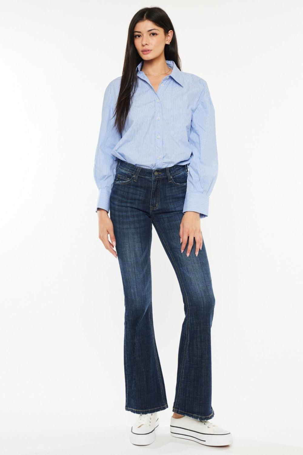 Get trendy with Full Size Mid Rise Flare Jeans - Jeans available at Styles Code. Grab yours today!