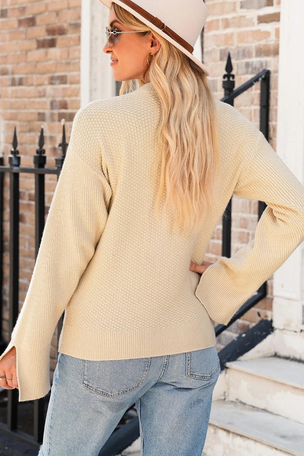 Get trendy with Textured Round Neck Long Sleeve Sweater - available at Styles Code. Grab yours today!