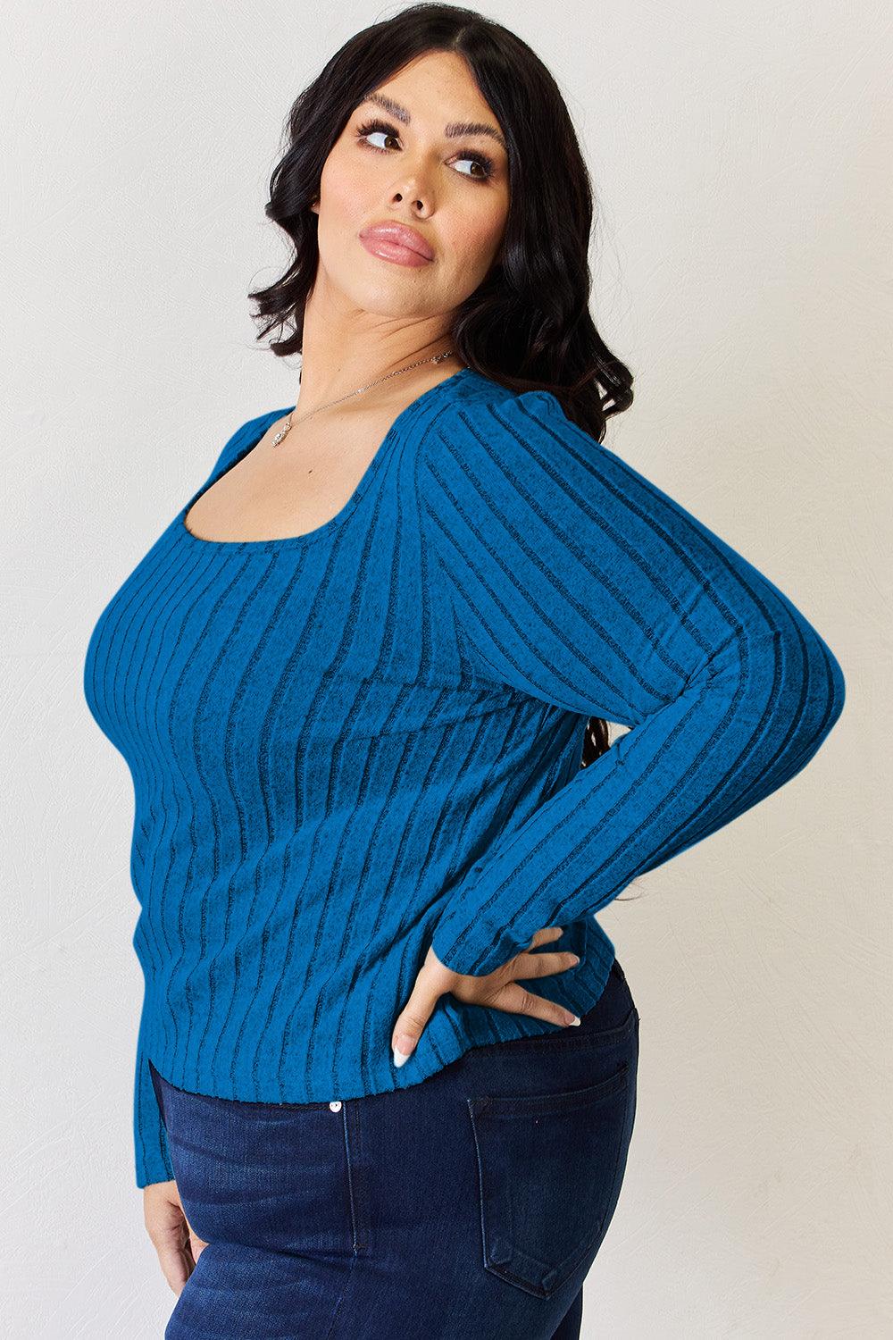 Get trendy with Full Size Ribbed Long Sleeve T-Shirt - T-Shirt available at Styles Code. Grab yours today!